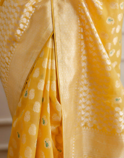 Light Mustard Yellow Chanderi Woven Saree