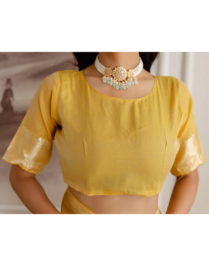 Light Mustard Yellow Chanderi Woven Saree