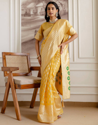 Light Mustard Yellow Chanderi Woven Saree
