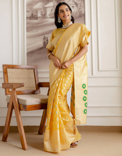 Light Mustard Yellow Chanderi Woven Saree