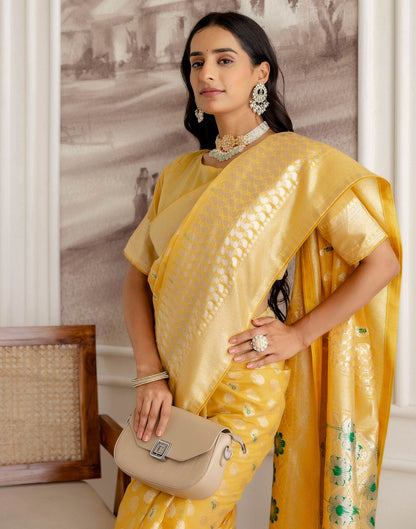Light Mustard Yellow Chanderi Woven Saree