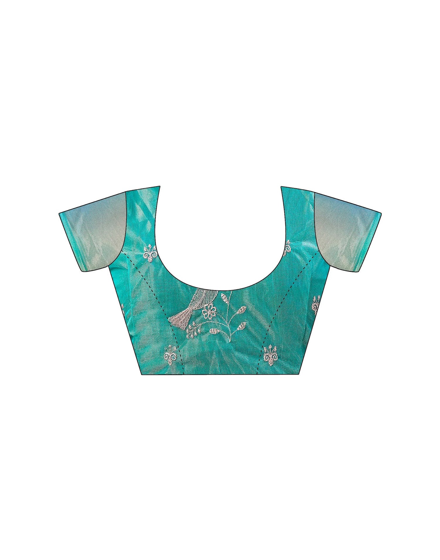 Turquoise Shimmer Net Embroidery Swarovski Saree