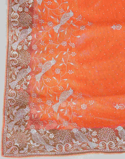 Light Orange Shimmer Net Embroidery Swarovski Saree