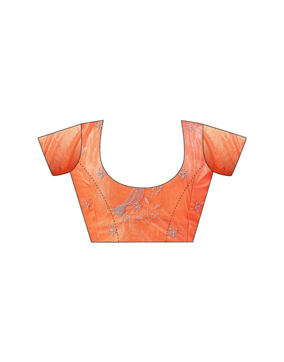 Light Orange Shimmer Net Embroidery Swarovski Saree