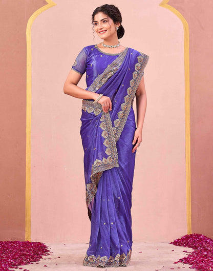 Violet Shimmer Net Embroidery Swarovski Saree