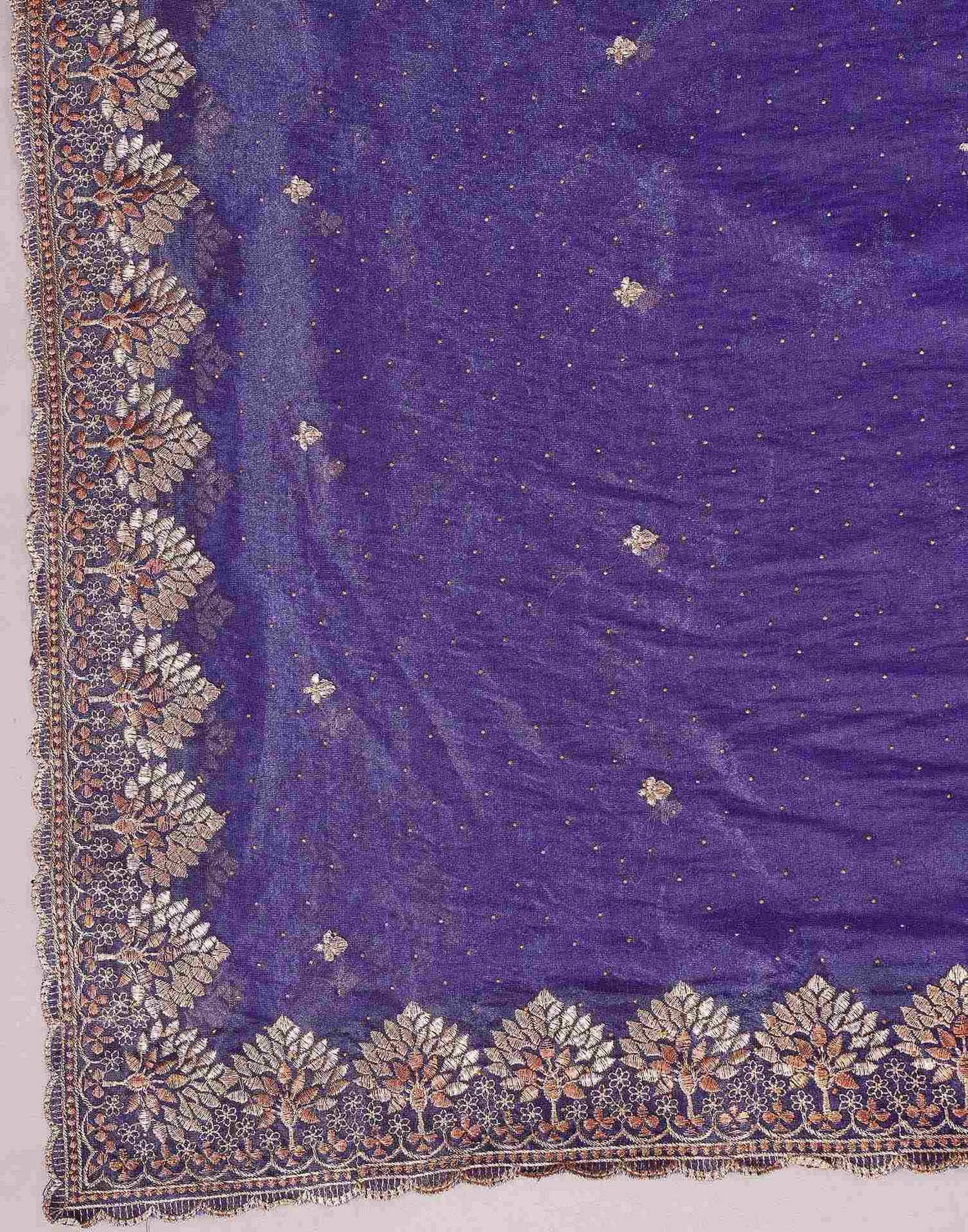 Violet Shimmer Net Embroidery Swarovski Saree