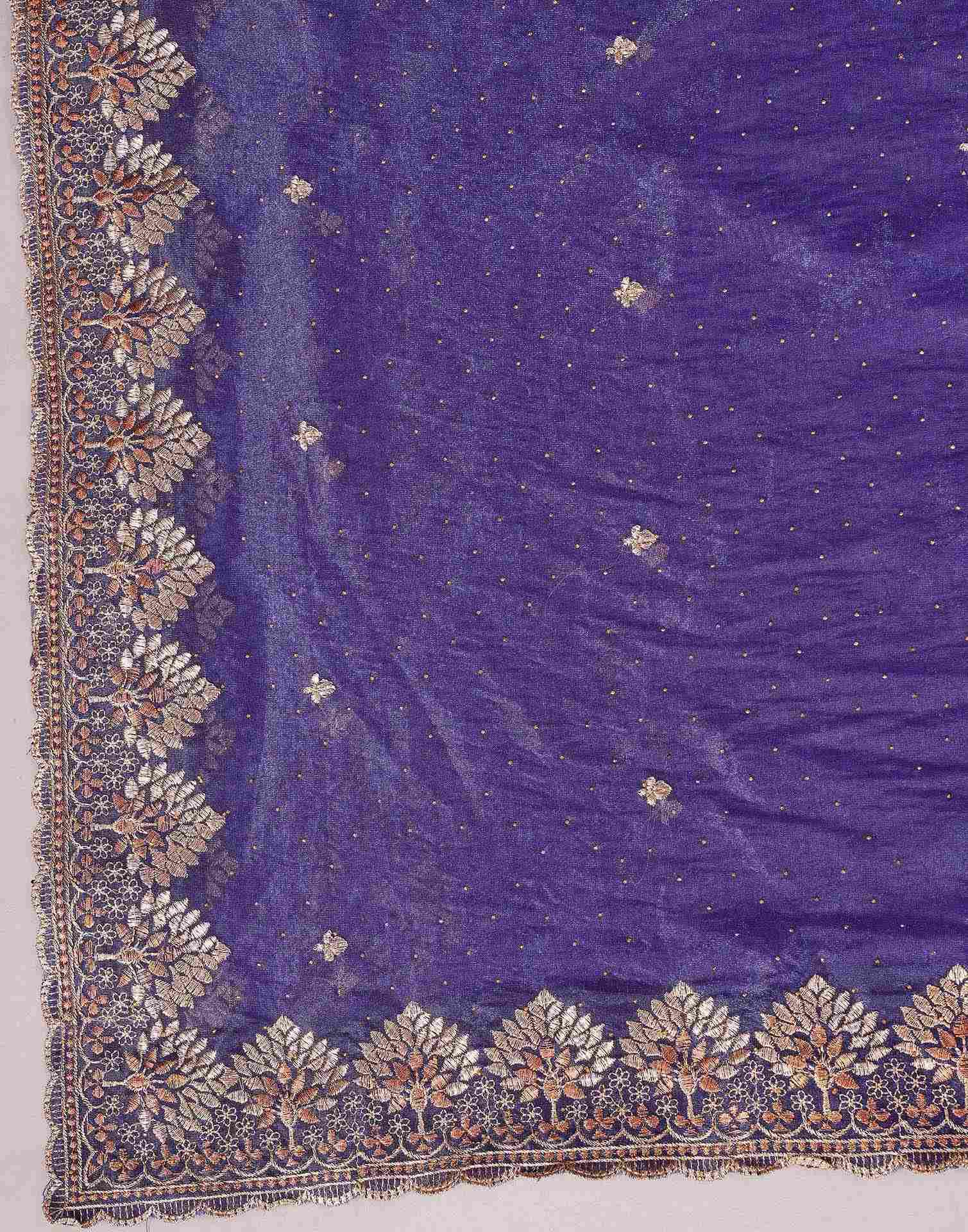 Violet Shimmer Net Embroidery Swarovski Saree