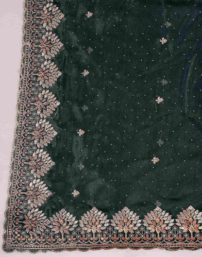 Bottle Green Shimmer Net Embroidery Swarovski Saree