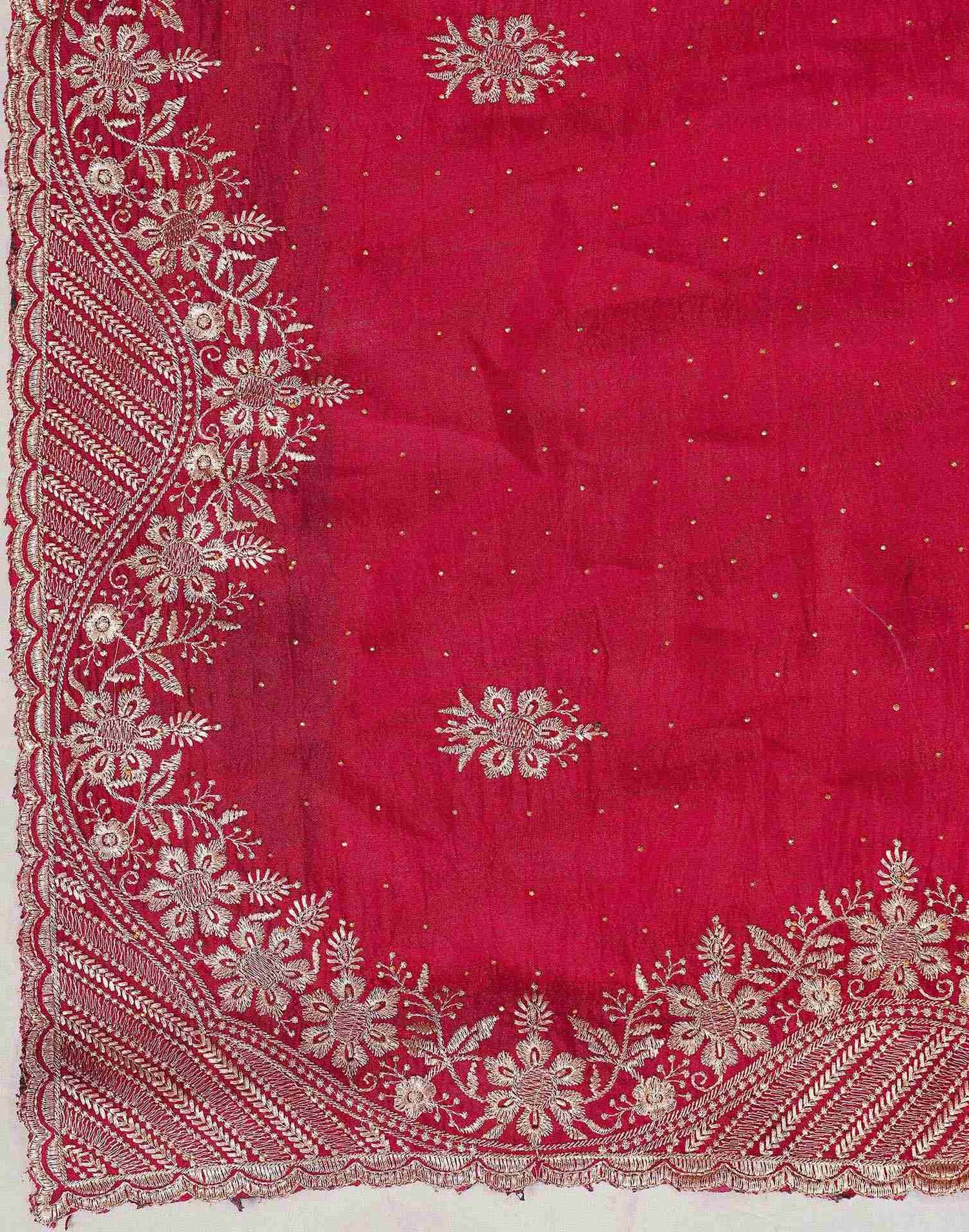 Dark Rani Pink Silk Embroidery Swarovski Saree