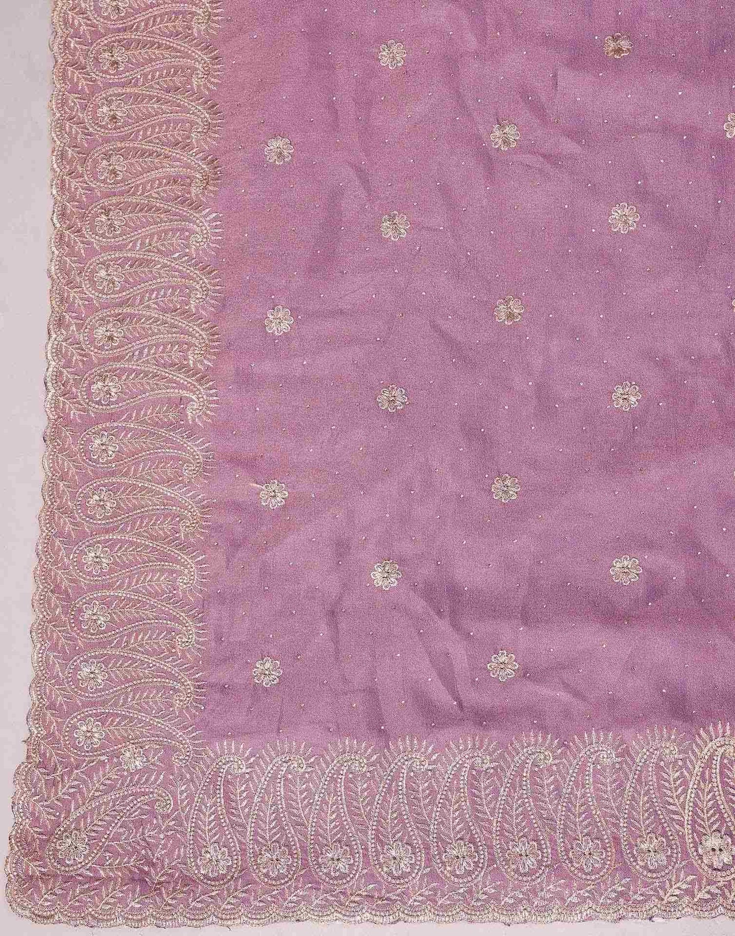 Dusty Lavender Silk Embroidery Swarovski Saree