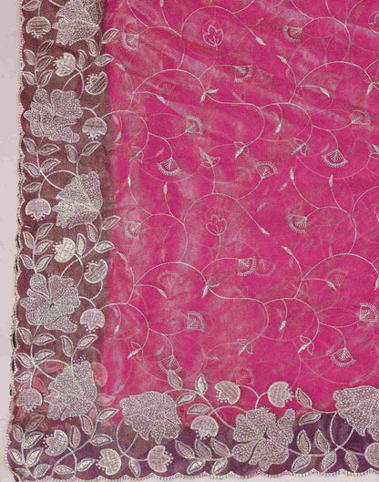 Rani Pink Shimmer Net Embroidery Saree
