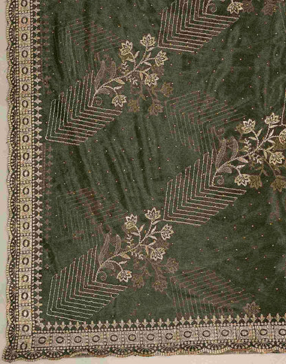 Mehndi Green Shimmer Net Embroidery Swarovski Saree