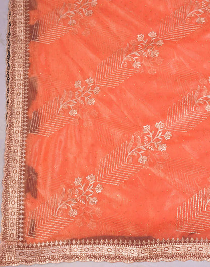 Orange Shimmer Net Embroidery Swarovski Saree
