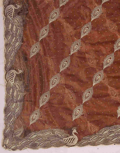 Copper Brown Shimmer Net Embroidery Swarovski Saree