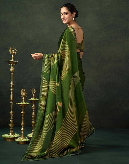 Green Organza Printed Swarovski Saree