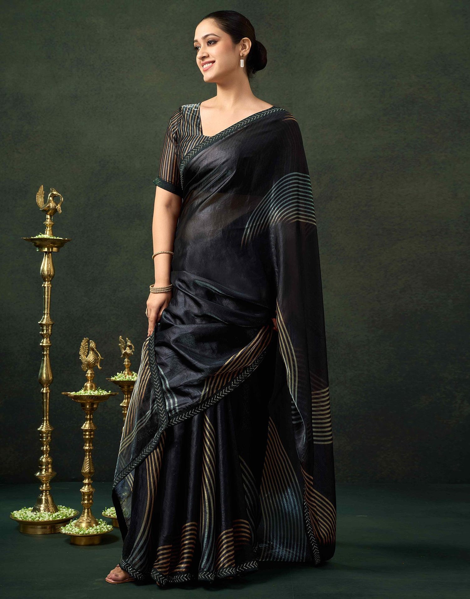 Black Organza Printed Swarovski Saree