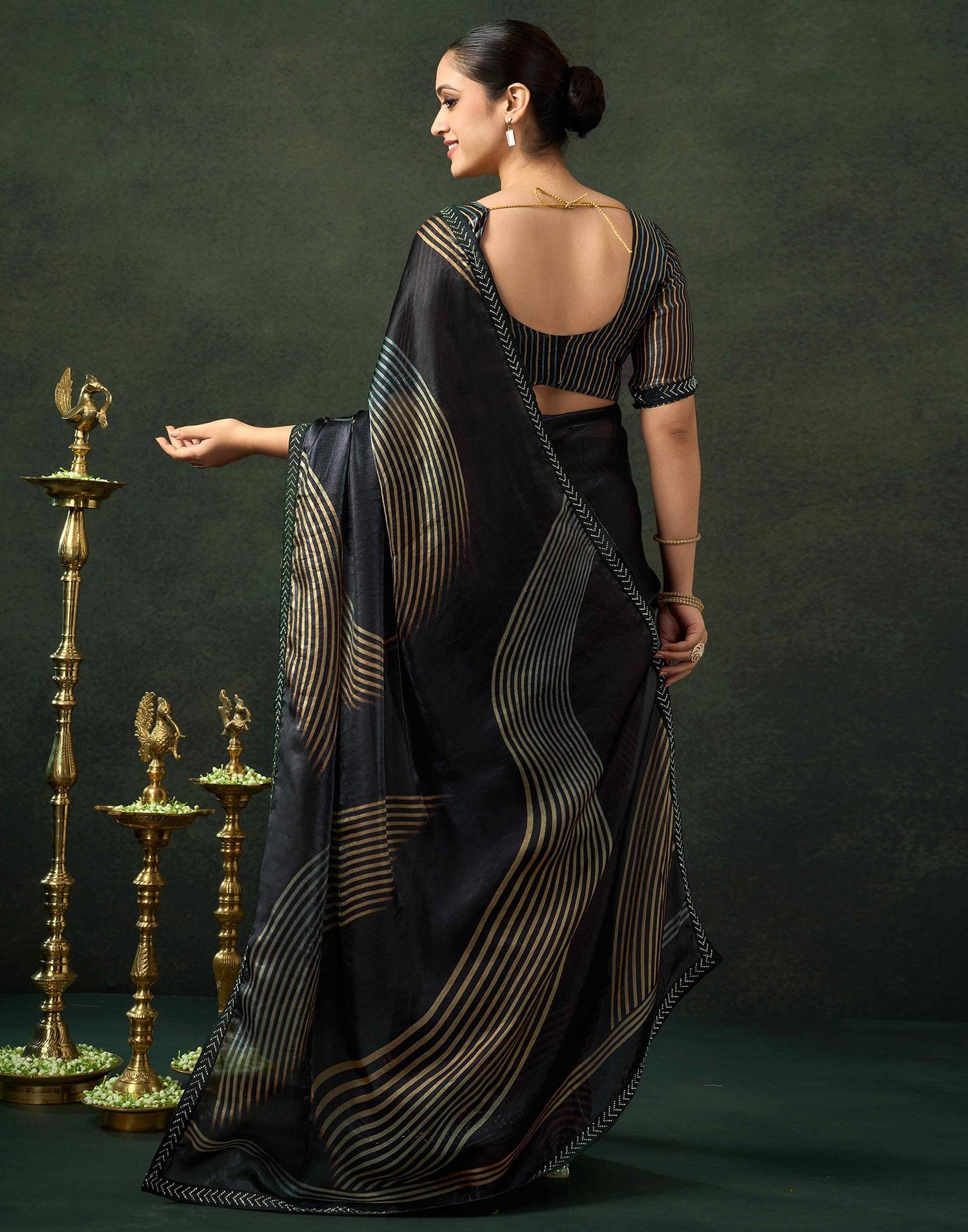 Black Organza Printed Swarovski Saree