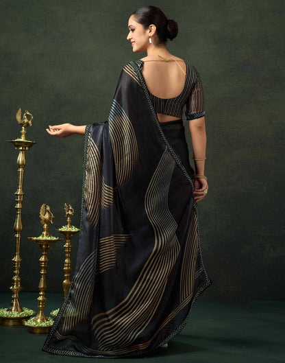 Black Organza Printed Swarovski Saree
