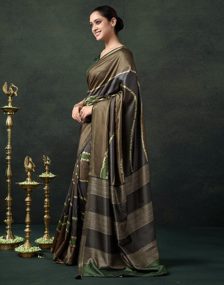 Khaki Silk Printed Saree