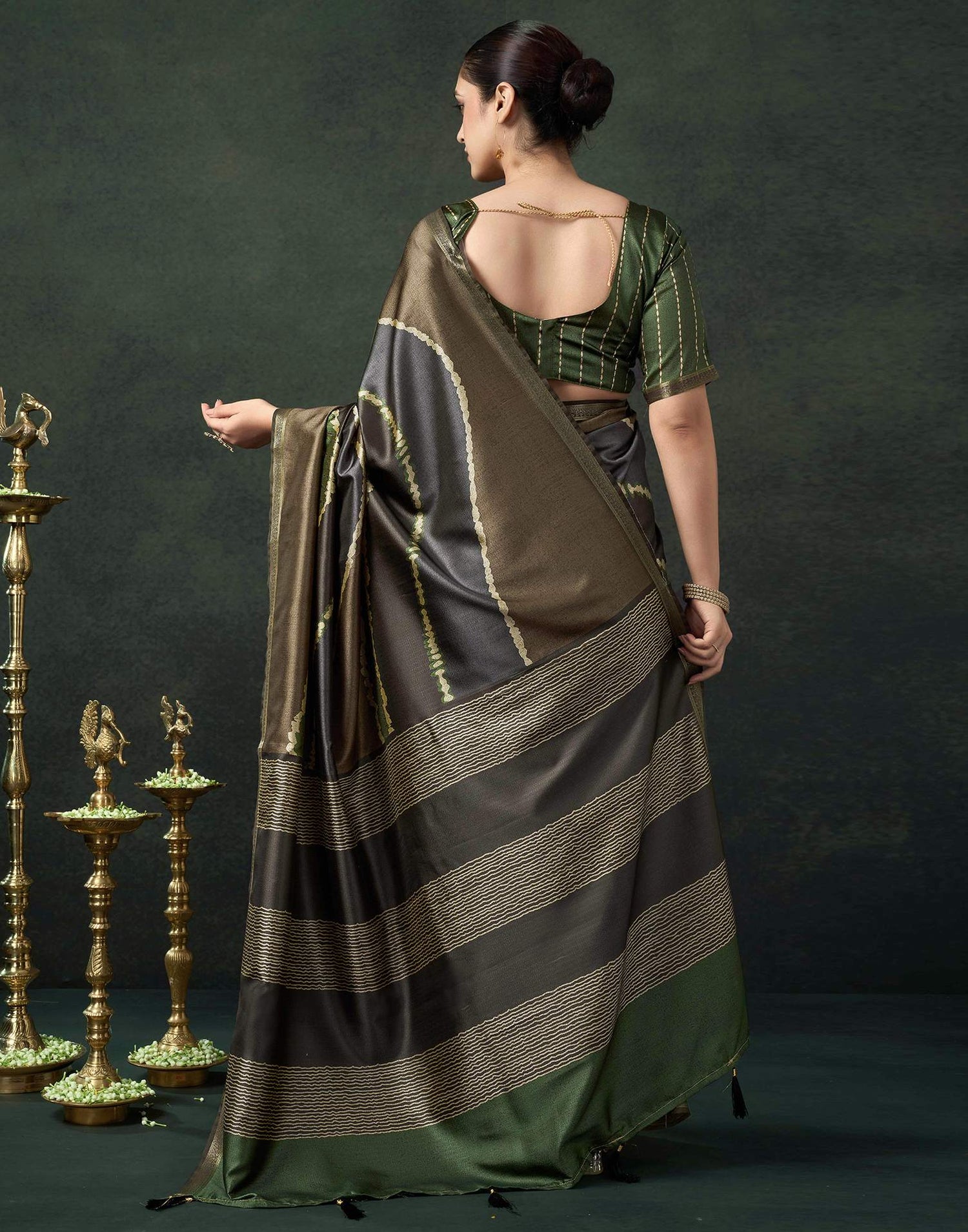 Khaki Silk Printed Saree