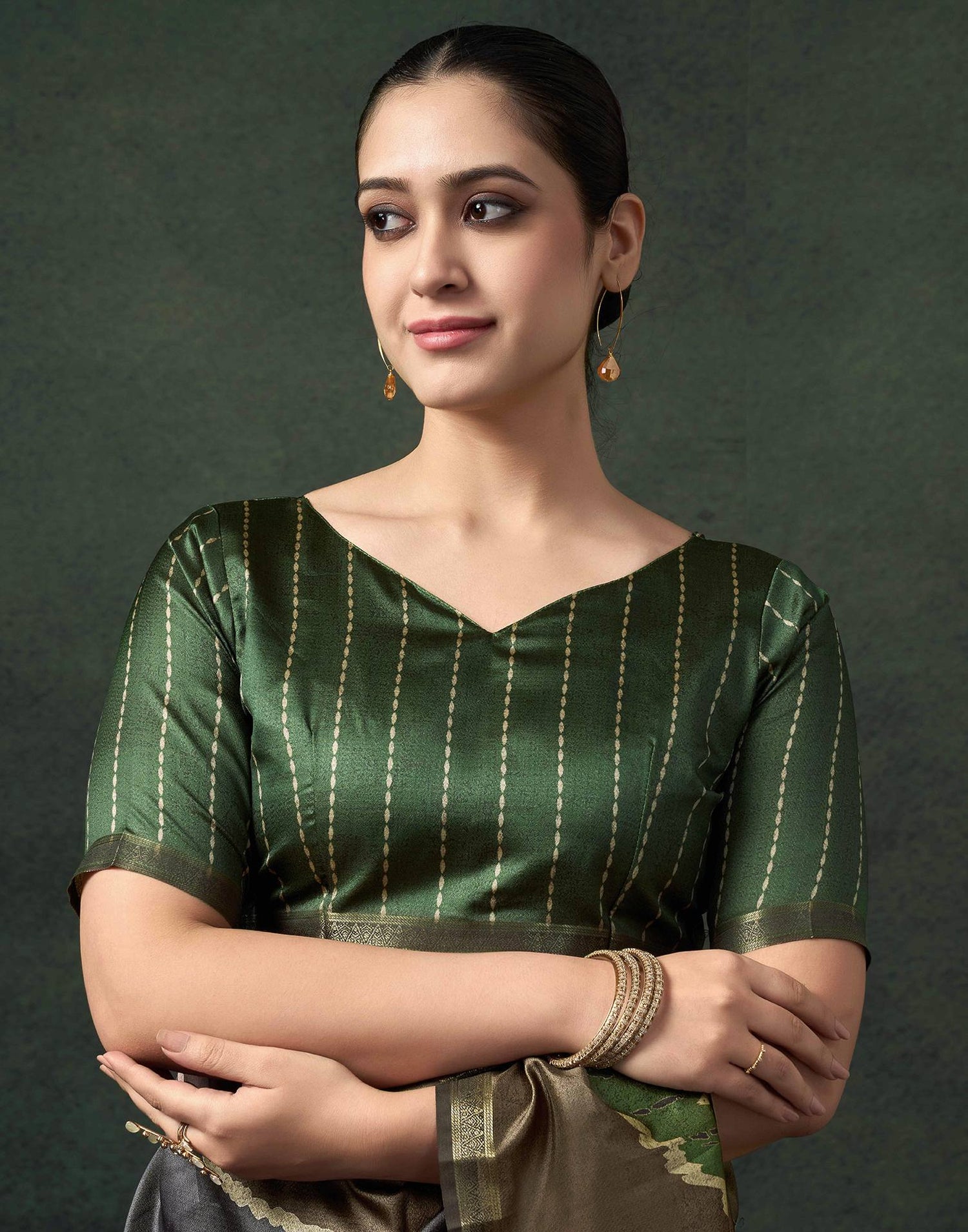 Khaki Silk Printed Saree