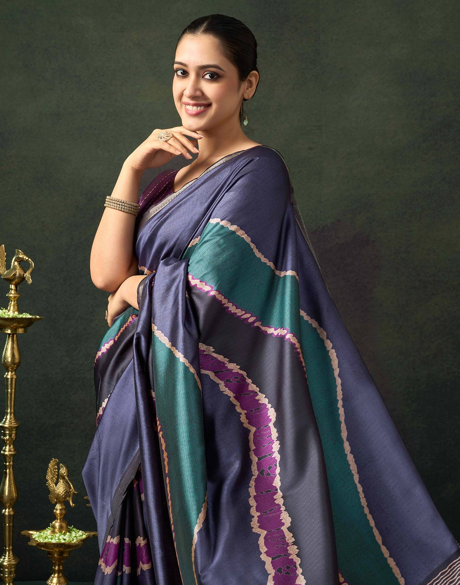 Dusty Purple Silk Printed Saree