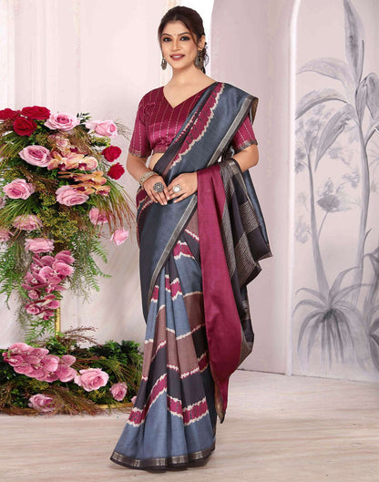 Grey Silk Printed Saree