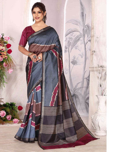 Grey Silk Printed Saree