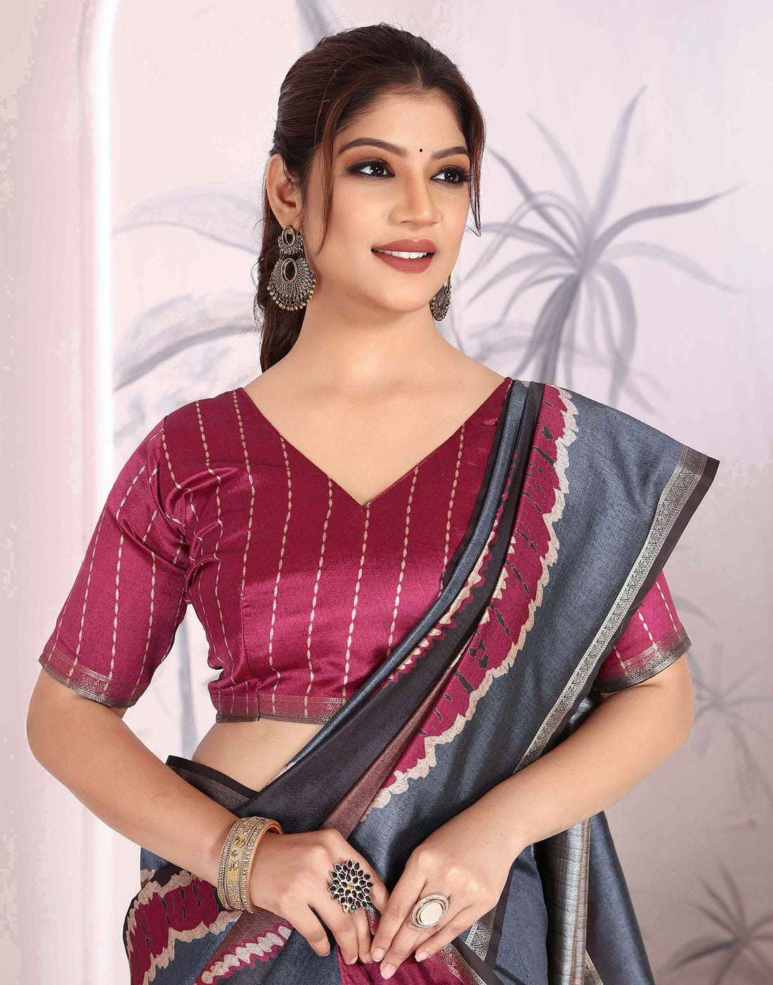 Grey Silk Printed Saree