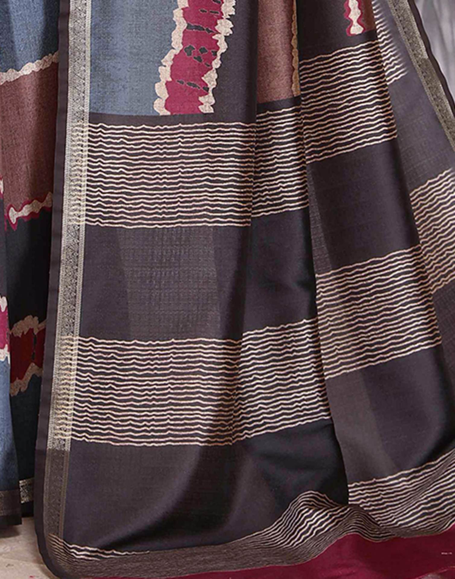 Grey Silk Printed Saree