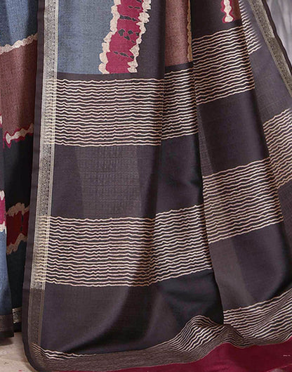 Grey Silk Printed Saree