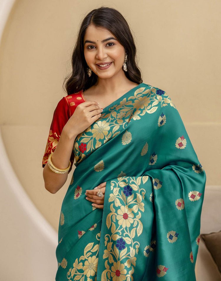 Teal Green Silk Woven Banarasi Saree