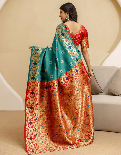 Teal Green Silk Woven Saree