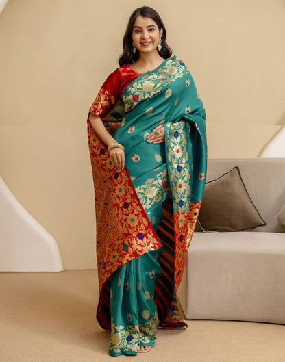 Teal Green Silk Woven Saree