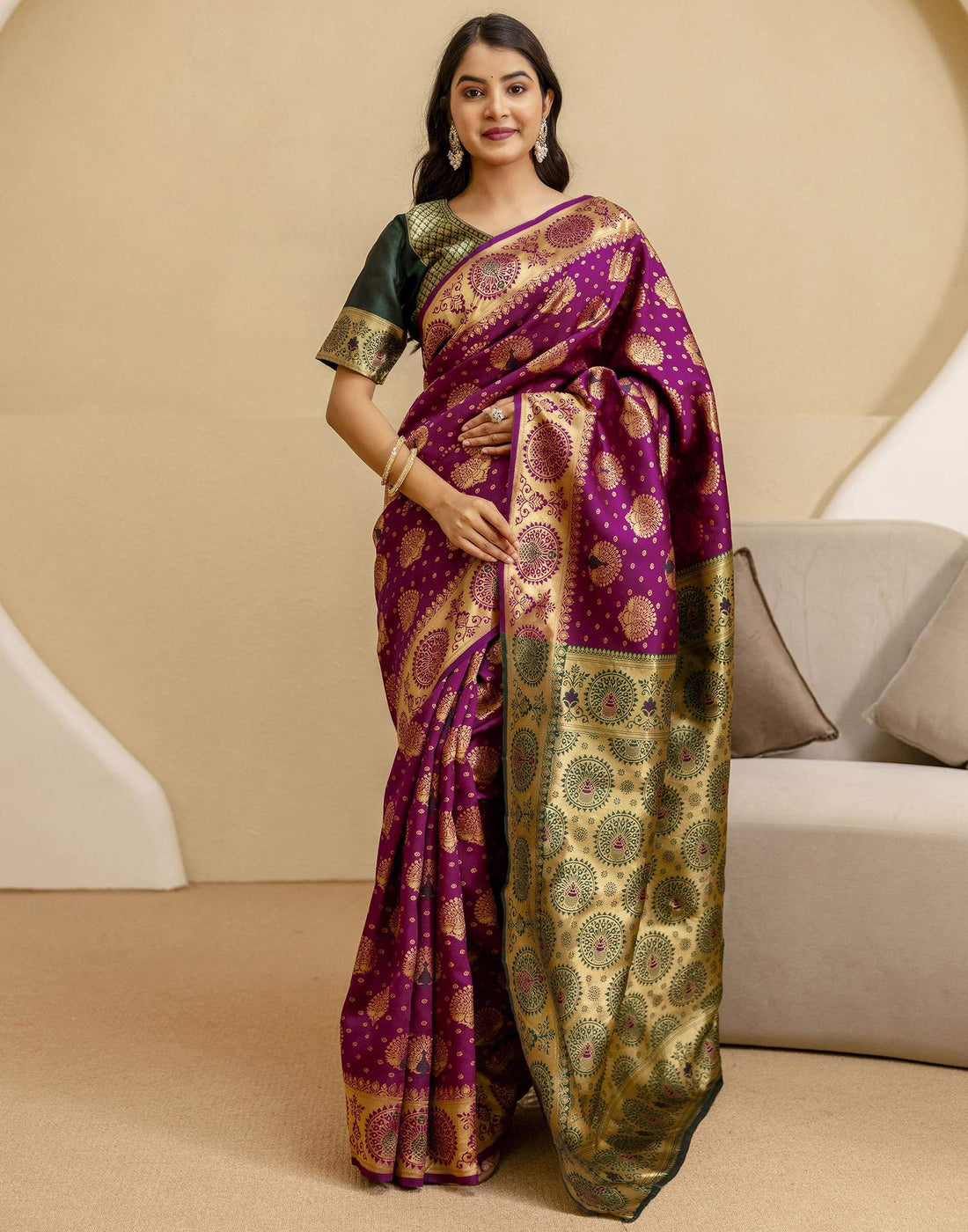 Dark Purple Silk Woven Banarasi Saree