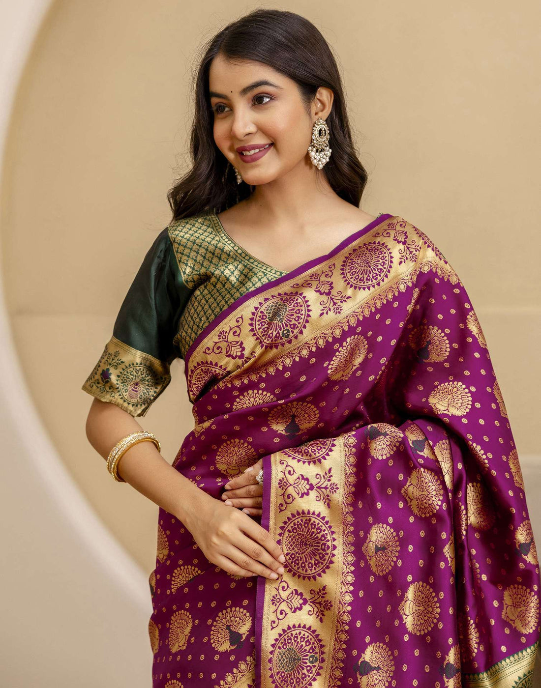 Dark Purple Silk Woven Banarasi Saree