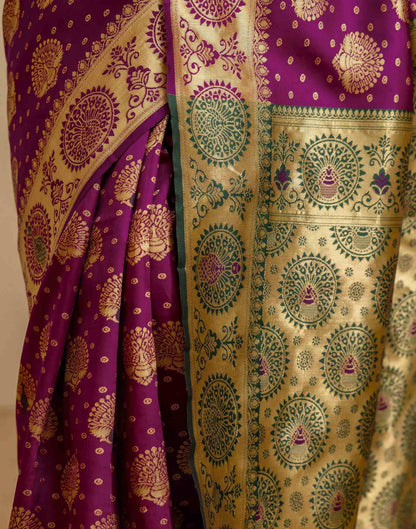 Dark Purple Silk Woven Banarasi Saree