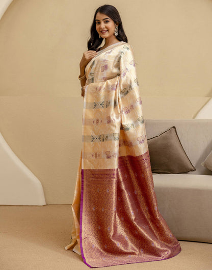 Off White Silk Woven Saree
