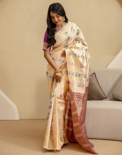 Off White Silk Woven Saree