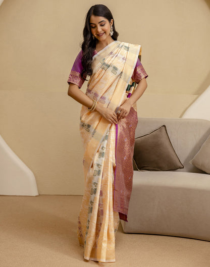 Off White Silk Woven Saree