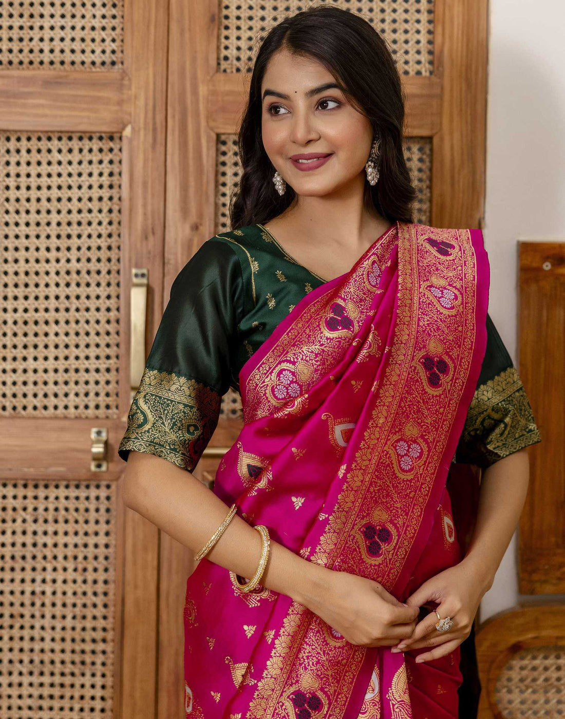 Rani Pink Silk Woven Banarasi Saree
