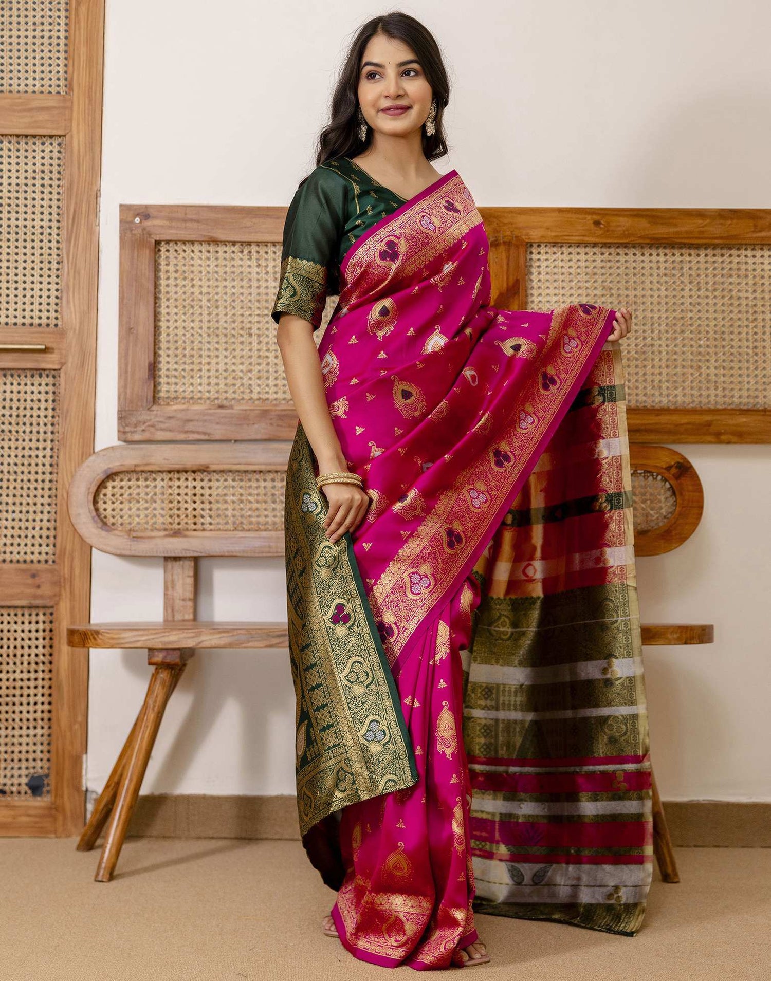 Rani Pink Silk Woven Banarasi Saree