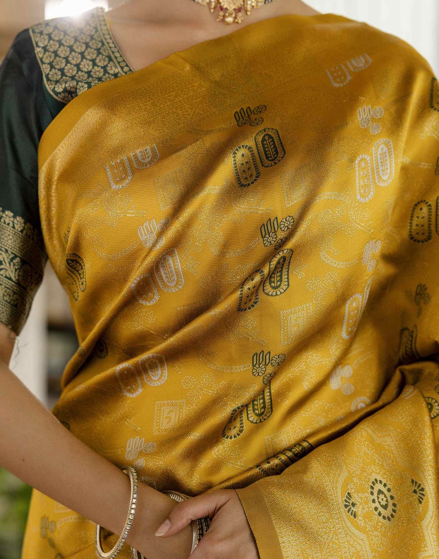 Mustard Yellow Silk Woven Saree