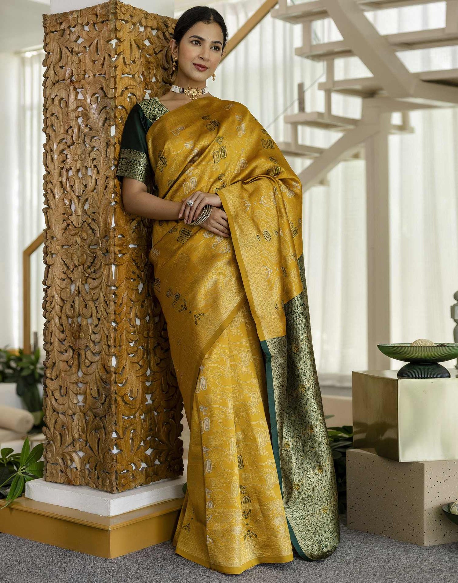 Mustard Yellow Silk Woven Saree