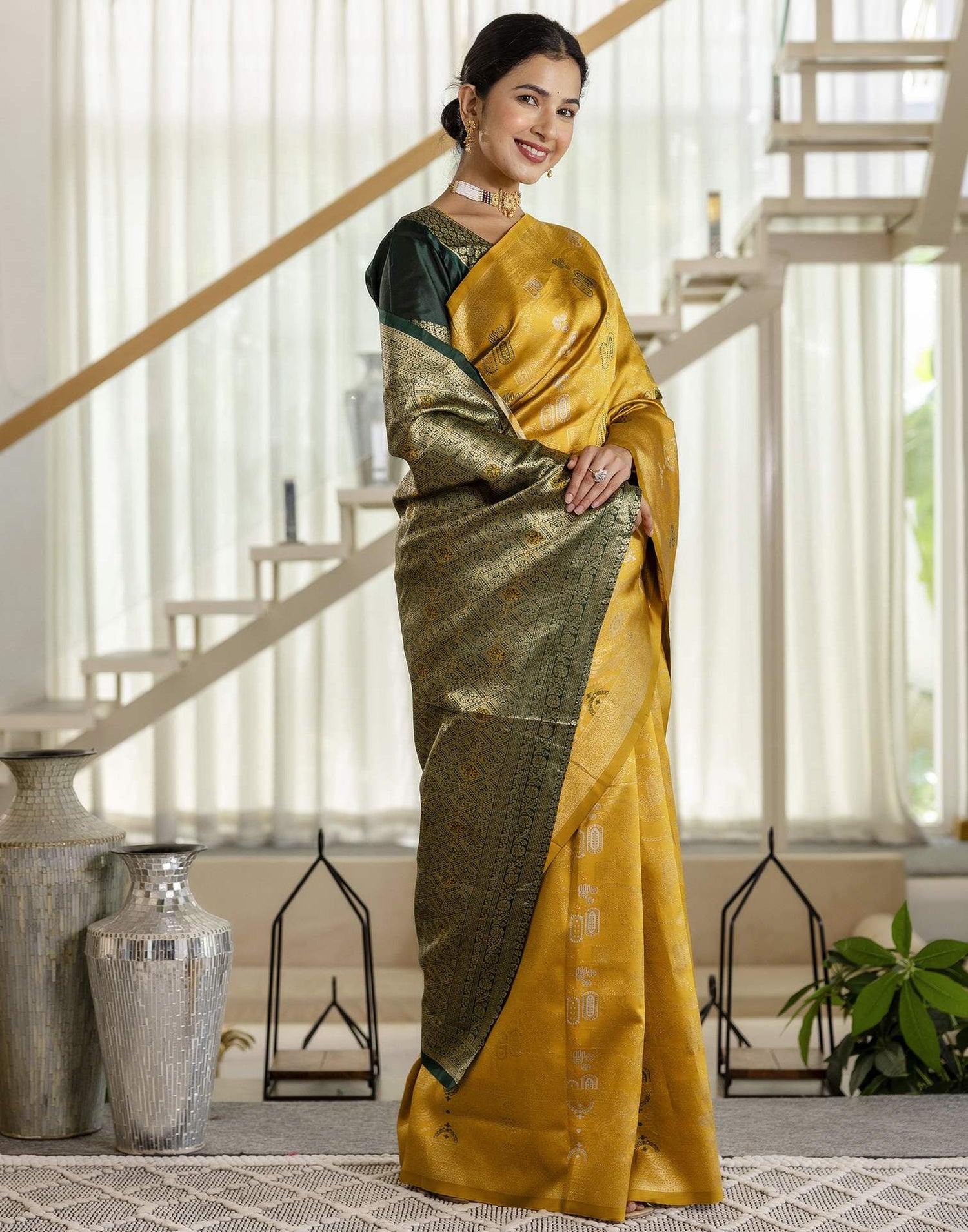 Mustard Yellow Silk Woven Saree