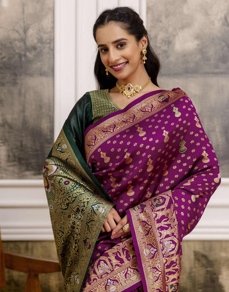 Wine Silk Woven Patola Saree