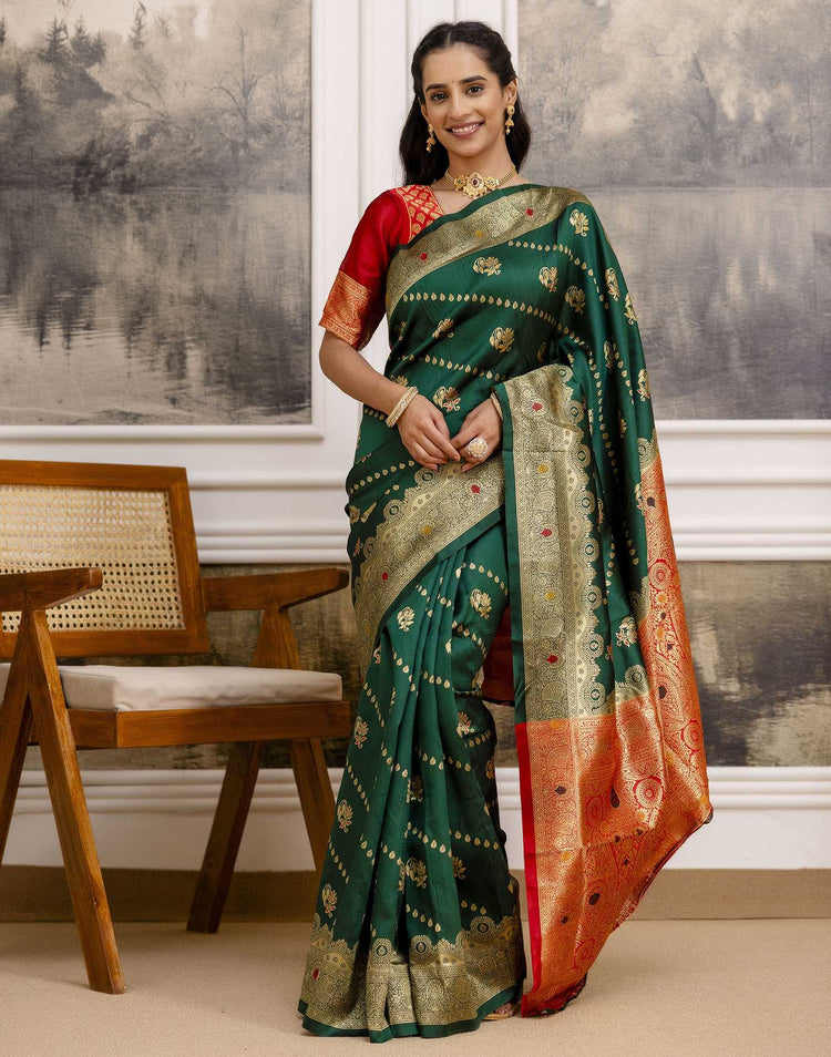 Dark Green Silk Woven Banarasi Saree