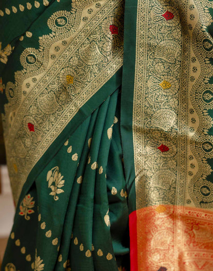 Dark Green Silk Woven Saree
