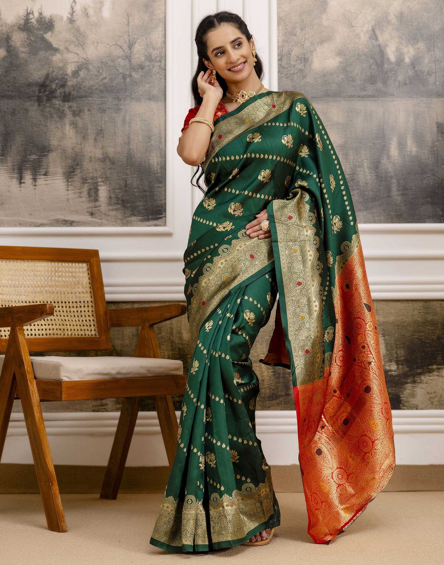 Dark Green Silk Woven Saree