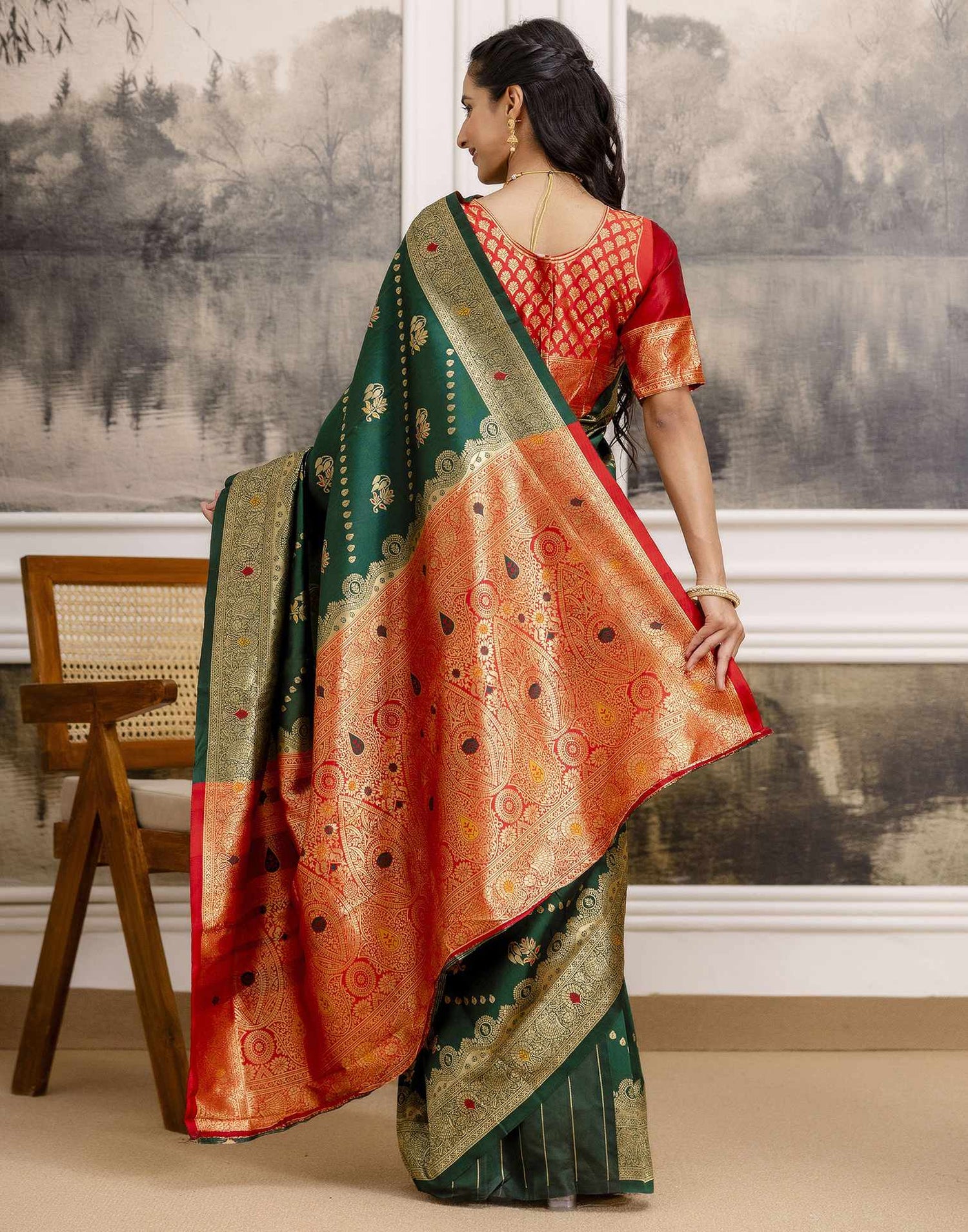 Dark Green Silk Woven Saree
